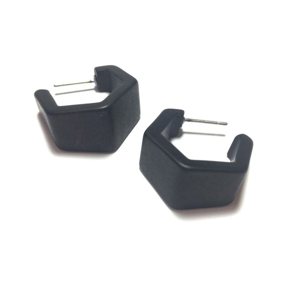 Frosted Lucite Geometric Hexagon Hoops Earrings - Picture 4 of 5